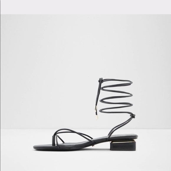 ALDO | Black Strappy Ankle Tie Sandals - Picture 3 of 8
